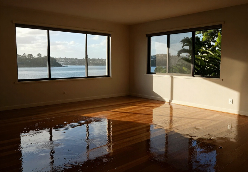 Flooded living room in Pendle Hill with water covering the floor and furniture